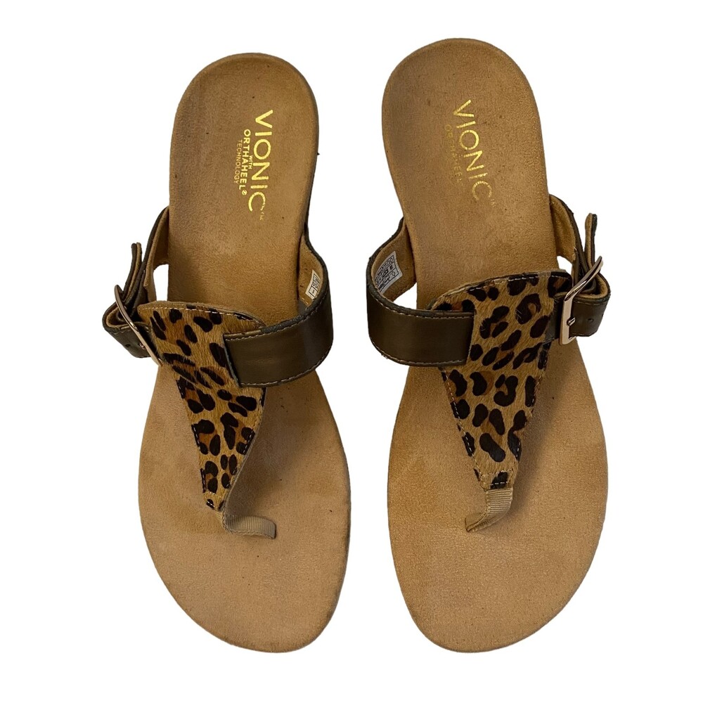 Vionic Alanis Leopard Print Tan Print Flip Flop W… - image 1